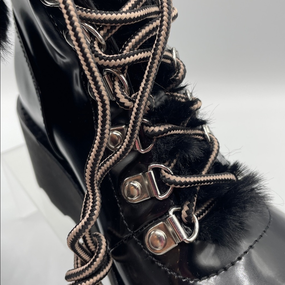 INC International Concepts Hanniap Black Faux Fur Boots, lace up, size various - Picture 3 of 7